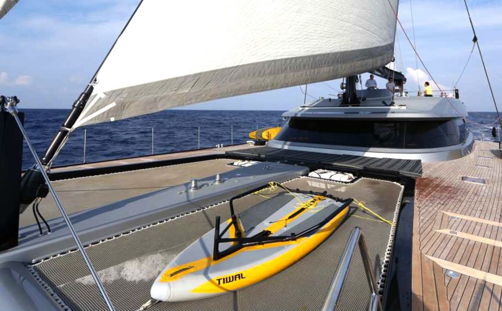 Tiwal Superyacht Toy's hull on a catamaran yacht's trampoline