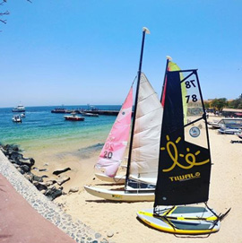 Inflatable sailing boat Tiwal 3 on Gorée Island in Senegal